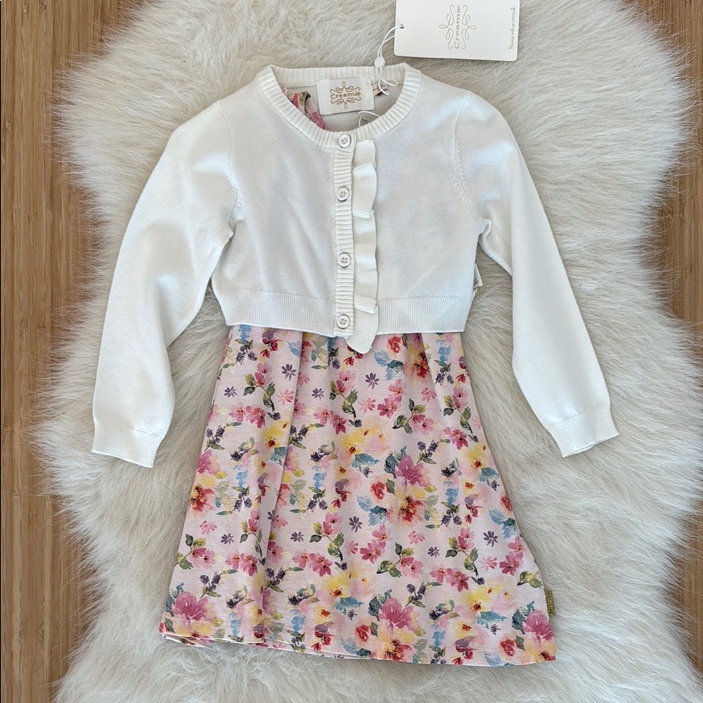 Danish Floral Kids Dress with White Cardigan 2T NWT
